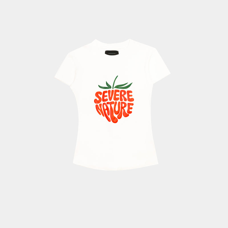 White strawberry graphic baby tee