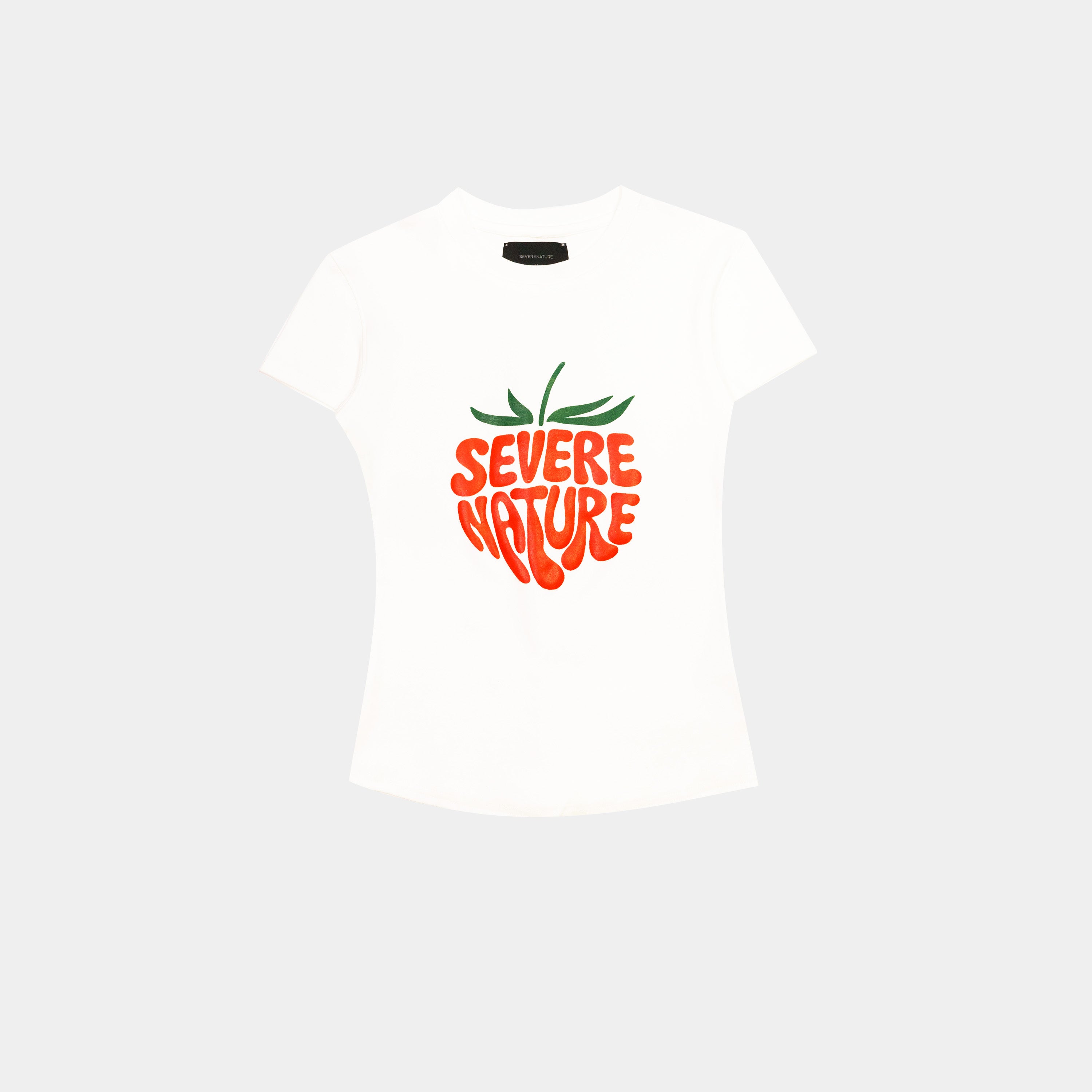 White strawberry graphic baby tee