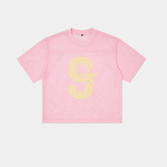 PINK MESH BASEBALL JERSEY