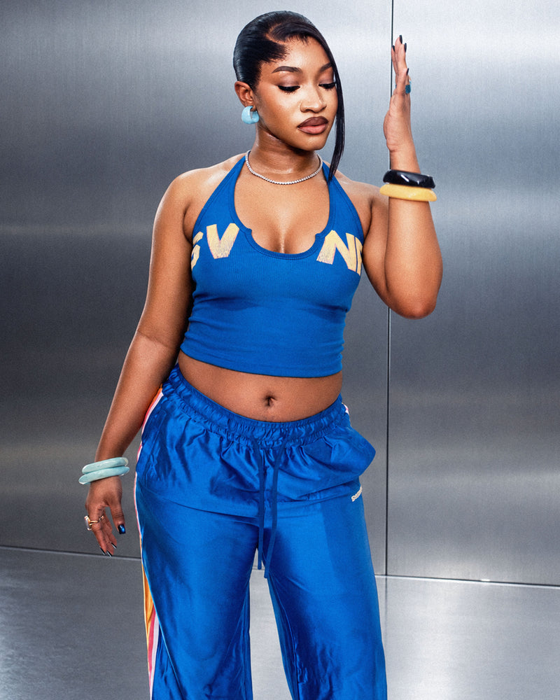 BLUE SVNR HALTER TANK TOP