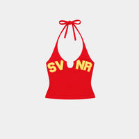 RED SVNR HALTER TANK TOP